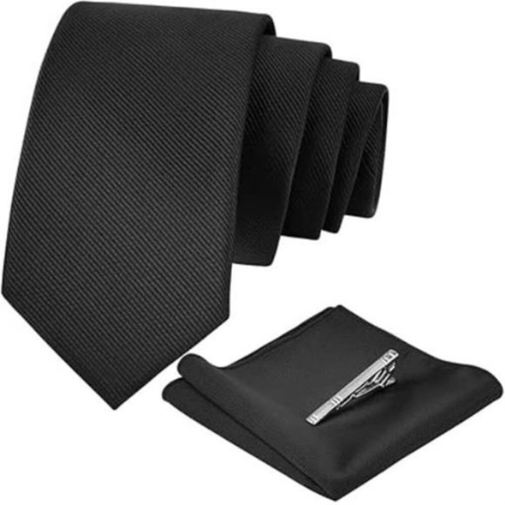 Hot Men Ties Classic Solid Color Necktie Black Ties Set